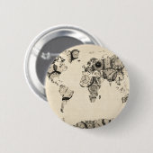 Badge Rond 5 Cm Carte du Monde Carte des Anciennes Horloges (Devant & derrière)