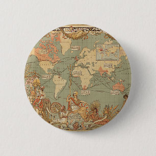 Badge Rond 5 Cm Carte du monde victorien Vintage de l'Empire brita