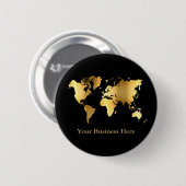 Badge Rond 5 Cm Carte Mondiale Gold/Noir (Devant & derrière)