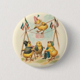 Badge Rond 5 Cm Carte Pâques vintage Avec Chaussons De Cirque