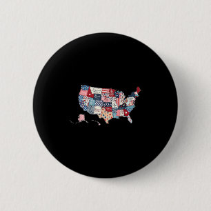 Badge Rond 5 Cm Carte Patriotique Usa Drapeau Américain Usa Funny