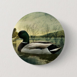 Badge Rond 5 Cm Carte postale Patinée vintage Mallard Duck