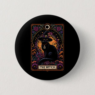 Badge Rond 5 Cm Carte Tarot Chat Sorcière Halloween gothique Vinta