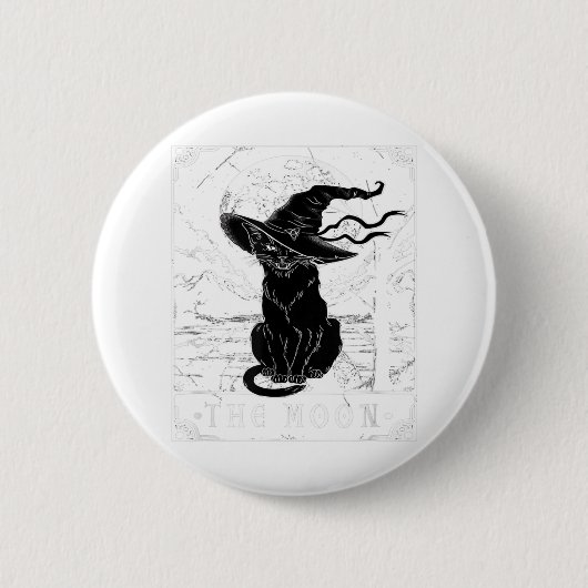 Badge Rond 5 Cm Carte Tarot Crescent Moon Et Casquette Chat Noir H (Devant)