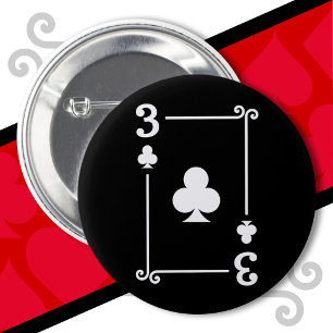 Badge Rond 5 Cm Cartes de jeu Costume 3 Clubs Carte trois cartes