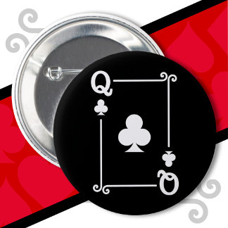 Badge Rond 5 Cm Cartes de jeu Costume Queen Clubs Carte Queen Card
