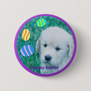 Badge Rond 5 Cm Cartes et cadeaux de chiot de Pâques de golden