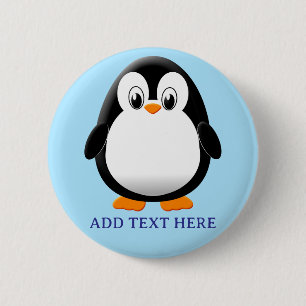 Badge Rond 5 Cm Carton en pingouin mignon bleu personnalisé