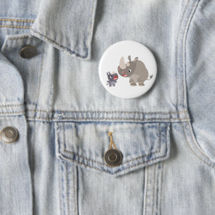 Badge Rond 5 Cm Carton mignon Big Rhino et Baby Rhino