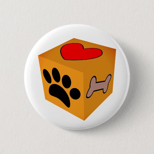 Badge Rond 5 Cm Cartoon Chien Paw Coeur Et Os (Devant)
