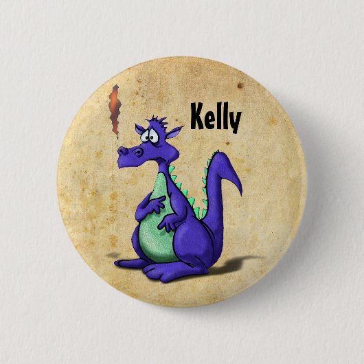 Badge Rond 5 Cm Cartoon de dragon violet inquiété (Devant)