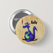 Badge Rond 5 Cm Cartoon de dragon violet inquiété (Devant & derrière)