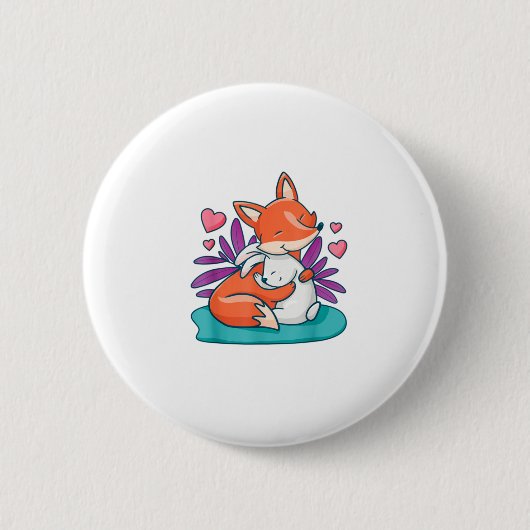 Badge Rond 5 Cm Cartoon Fox lapin lapin Hug Amis Aimer Pâques A (Devant)