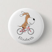 Badge Rond 5 Cm Cartoon Funny Chien Chien Chiot Vélo (Devant)