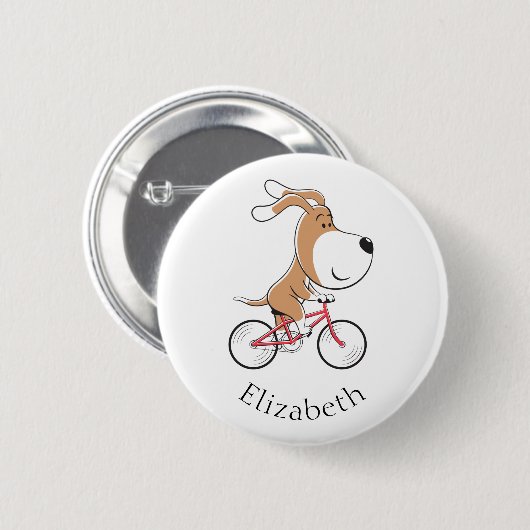 Badge Rond 5 Cm Cartoon Funny Chien Chien Chiot Vélo (Devant & derrière)