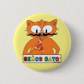 Badge Rond 5 Cm Cartoon Mustache Cat Eating Pizza (Devant)