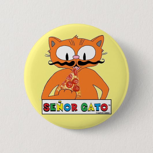 Badge Rond 5 Cm Cartoon Mustache Cat Eating Pizza (Devant)