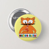Badge Rond 5 Cm Cartoon Mustache Cat Eating Pizza (Devant & derrière)