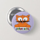 Badge Rond 5 Cm Cartoon Mustache Cat Senor Gato Round Button (Devant & derrière)