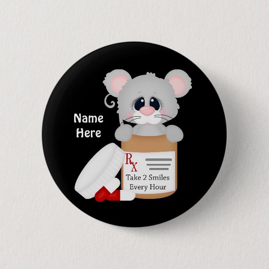 Badge Rond 5 Cm Cartoon Nurse Mouse bouton ajouter le nom (Devant)
