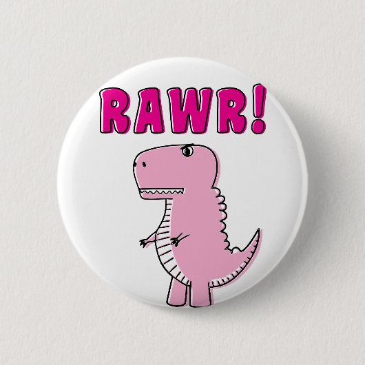 Badge Rond 5 Cm Cartoon T-Rex Dinosaur Mignonne Et Rose En Colère (Devant)