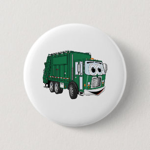 Badge Rond 5 Cm Cartoon vert souriant pour camion à ordures