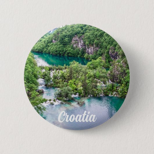 Badge Rond 5 Cm Cascade de cascade dans le parc des lacs Plitvice, (Devant)