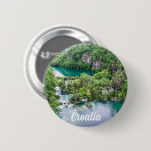 Badge Rond 5 Cm Cascade de cascade dans le parc des lacs Plitvice, (Devant & derrière)
