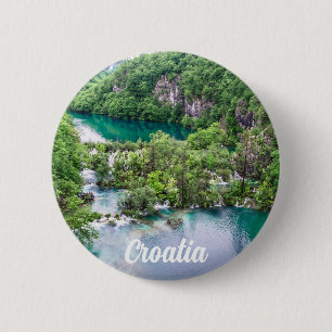 Badge Rond 5 Cm Cascade de cascade dans le parc des lacs Plitvice,