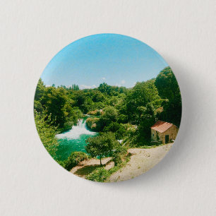 Badge Rond 5 Cm Cascade de Krka, Parc national de Krka, Croatie