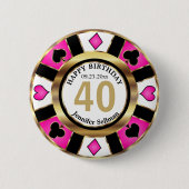 Badge Rond 5 Cm Casino 00e fête d'anniversaire -Rose (Devant)