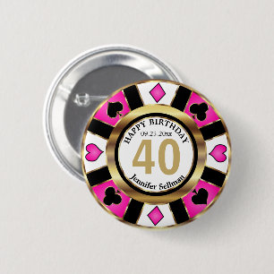Badge Rond 5 Cm Casino 00e fête d'anniversaire -Rose