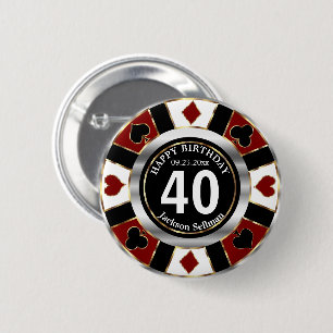 Badge Rond 5 Cm Casino 00e fête d'anniversaire - Rouge foncé