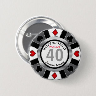 Badge Rond 5 Cm Casino 00th Birthday Party - Silver and Black