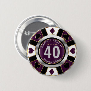 Badge Rond 5 Cm Casino Fête d'anniversaire - Plum Purple