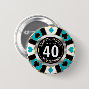 Badge Rond 5 Cm Casino Fête de l'anniversaire -Turquoise