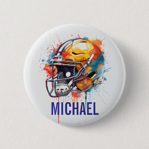 Badge Rond 5 Cm Casque de football motivationnel inspirant Nom