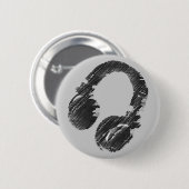 Badge Rond 5 Cm casque deejay de musique noire (Devant & derrière)