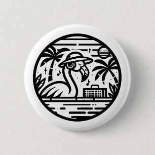Badge Rond 5 Cm Casques de Flamant rose noir et blanc & Tropiques