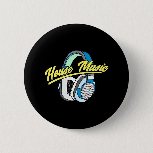 Badge Rond 5 Cm Casques de Tourne-disque DJ House Music (Devant)