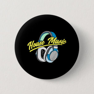 Badge Rond 5 Cm Casques de Tourne-disque DJ House Music