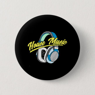 Badge Rond 5 Cm Casques de Tourne-disque DJ House Music