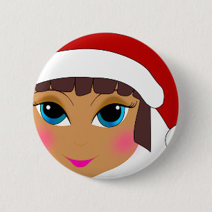 Badge Rond 5 Cm Casquette d'Anime Girl avec Père Noël