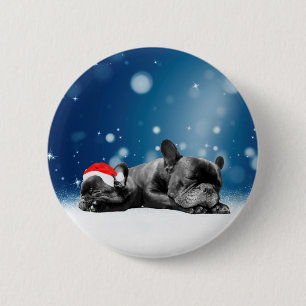 Badge Rond 5 Cm Casquette de père Noël de neige de chiots de