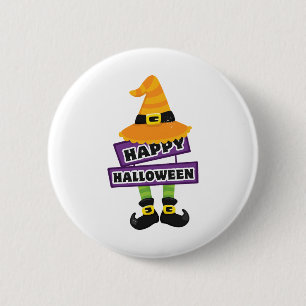 Badge Rond 5 Cm Casquette de sorcière et Halloween pieds