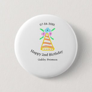 Badge Rond 5 Cm Casquette orange 2e anniversaire enfants rétro flo