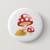 Badge Rond 5 Cm Casquette rouge Toadstool Champignons et Feuilles (Devant)