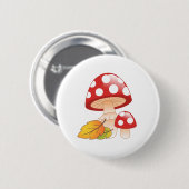 Badge Rond 5 Cm Casquette rouge Toadstool Champignons et Feuilles (Devant & derrière)