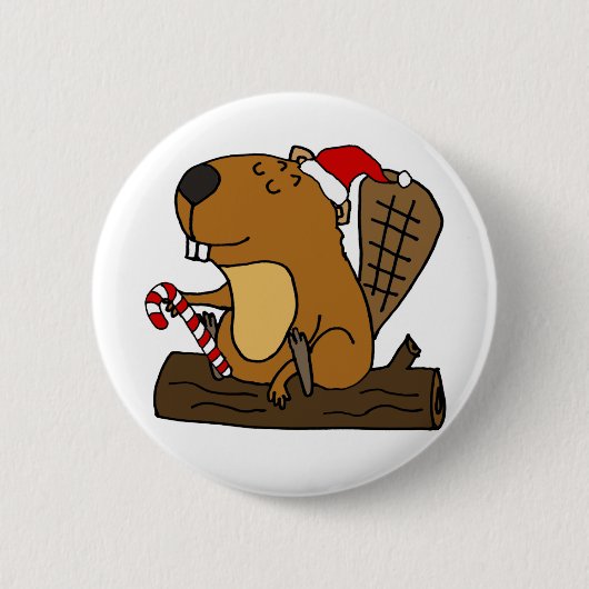 Badge Rond 5 Cm Castor cool en chapeau de Noël (Devant)