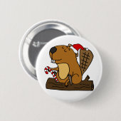Badge Rond 5 Cm Castor cool en chapeau de Noël (Devant & derrière)